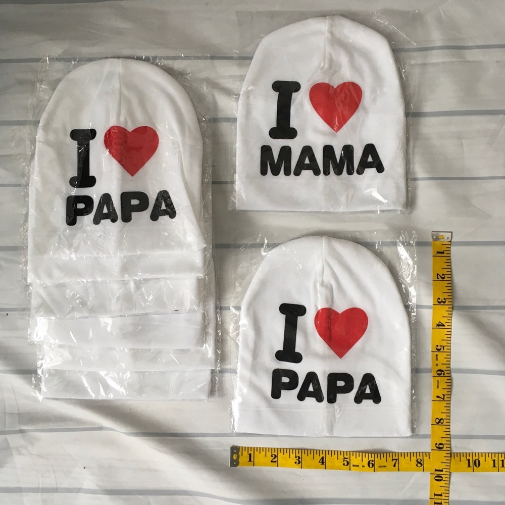 Baby Cap Beanie Hat I Love Mama White Cotton 6-48 Months White Black Red Heart - Picture 5 of 5